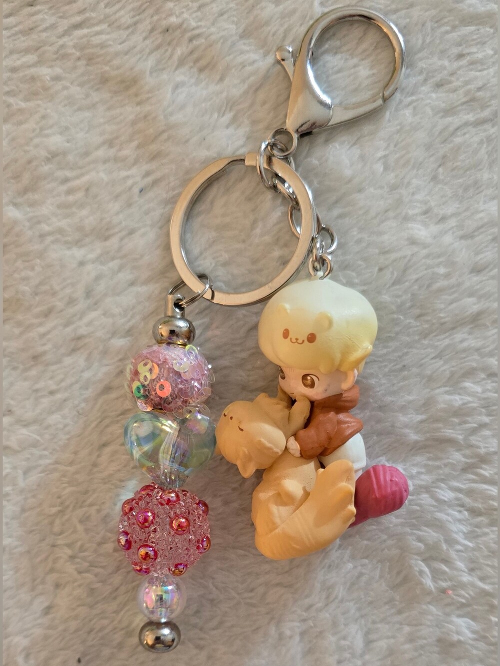 Yellow & Brown Beaded Keychain/Bag Charm - Dimoo and Cat